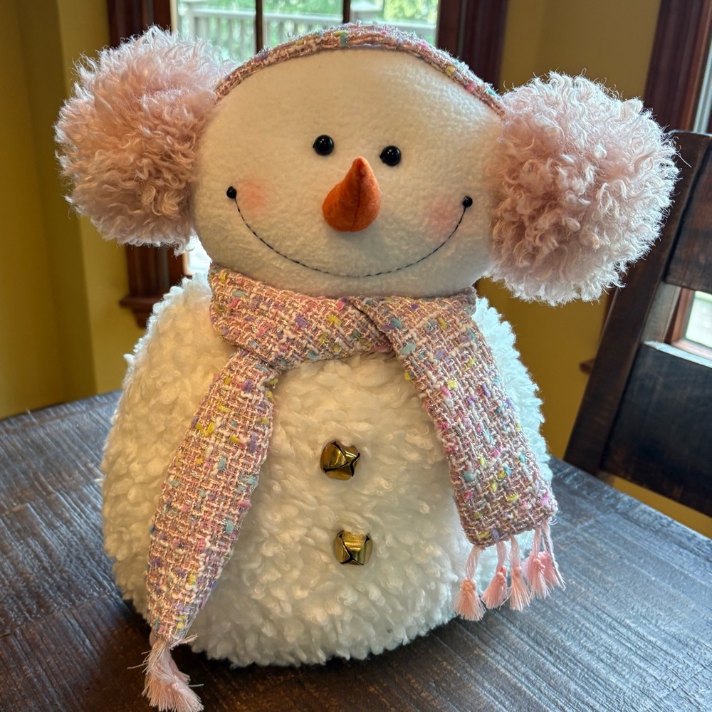 Cozy Snowman Plush with Pink Accents